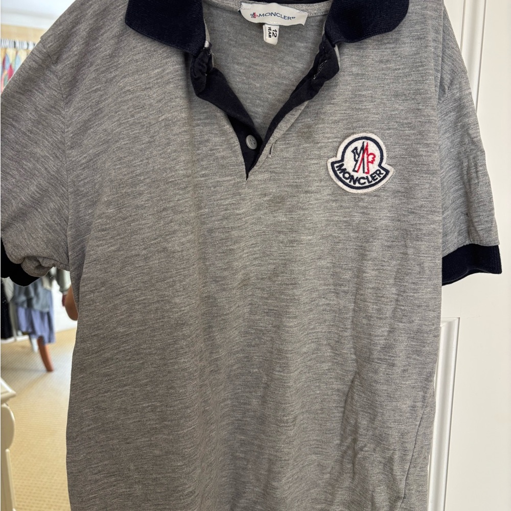 Moncler Gray and Black Kids Polo Shirt